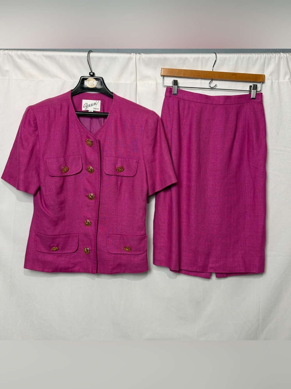 Vintage Scaasi Pink Linen Skirt Suit Set Jacket and Skirt Sz 10
